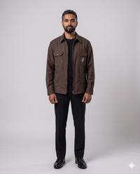 Brown utility shirt-jacket with pointed collar