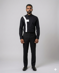The Maison Service Shirt — Black with Geometric Panel