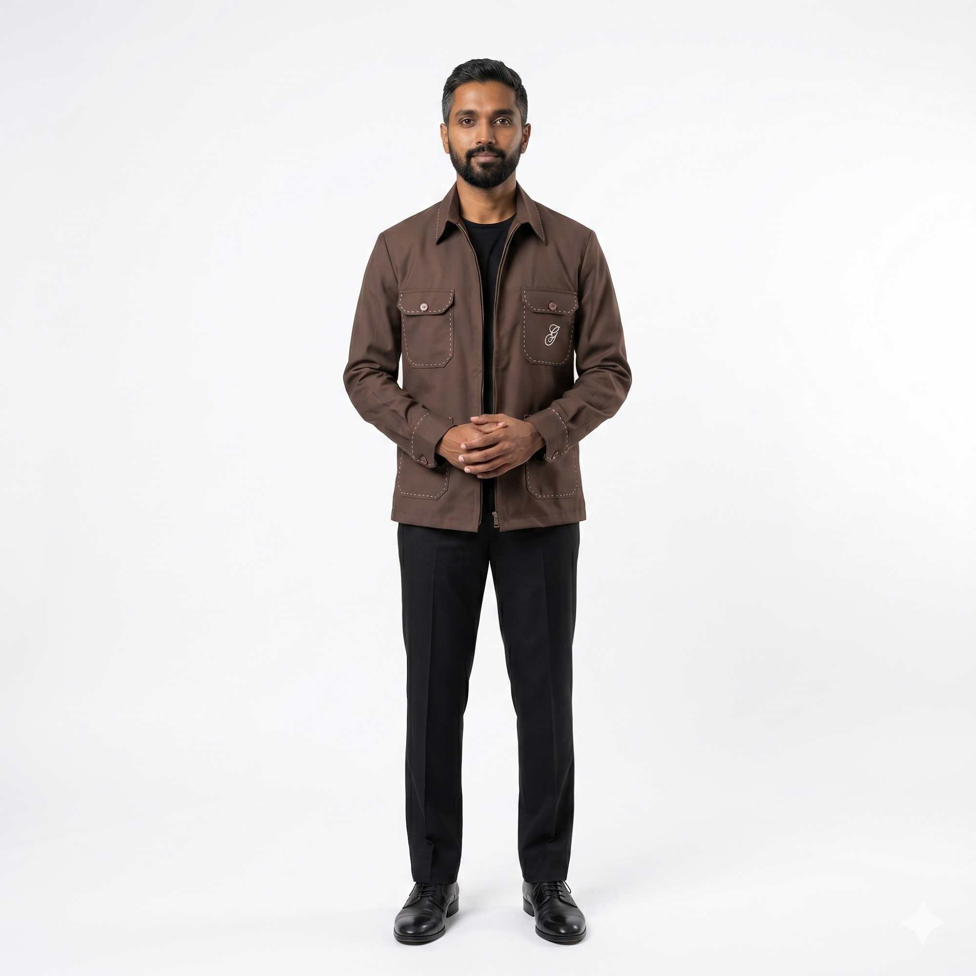 Brown utility shirt-jacket with chest pockets