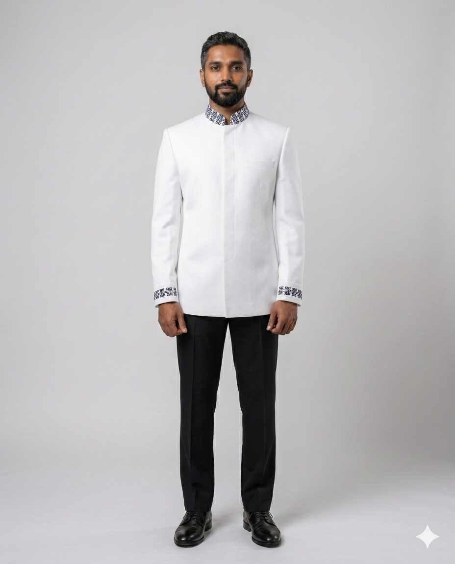 Ivory bandhgala with embroidered trim