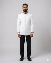 Ivory bandhgala with embroidered trim
