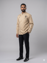 Khaki chef coat with embroidered logo