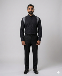 Black formal shirt with patterned shoulder yokes