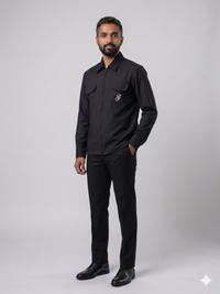 Black utility shirt with embroidered monogram