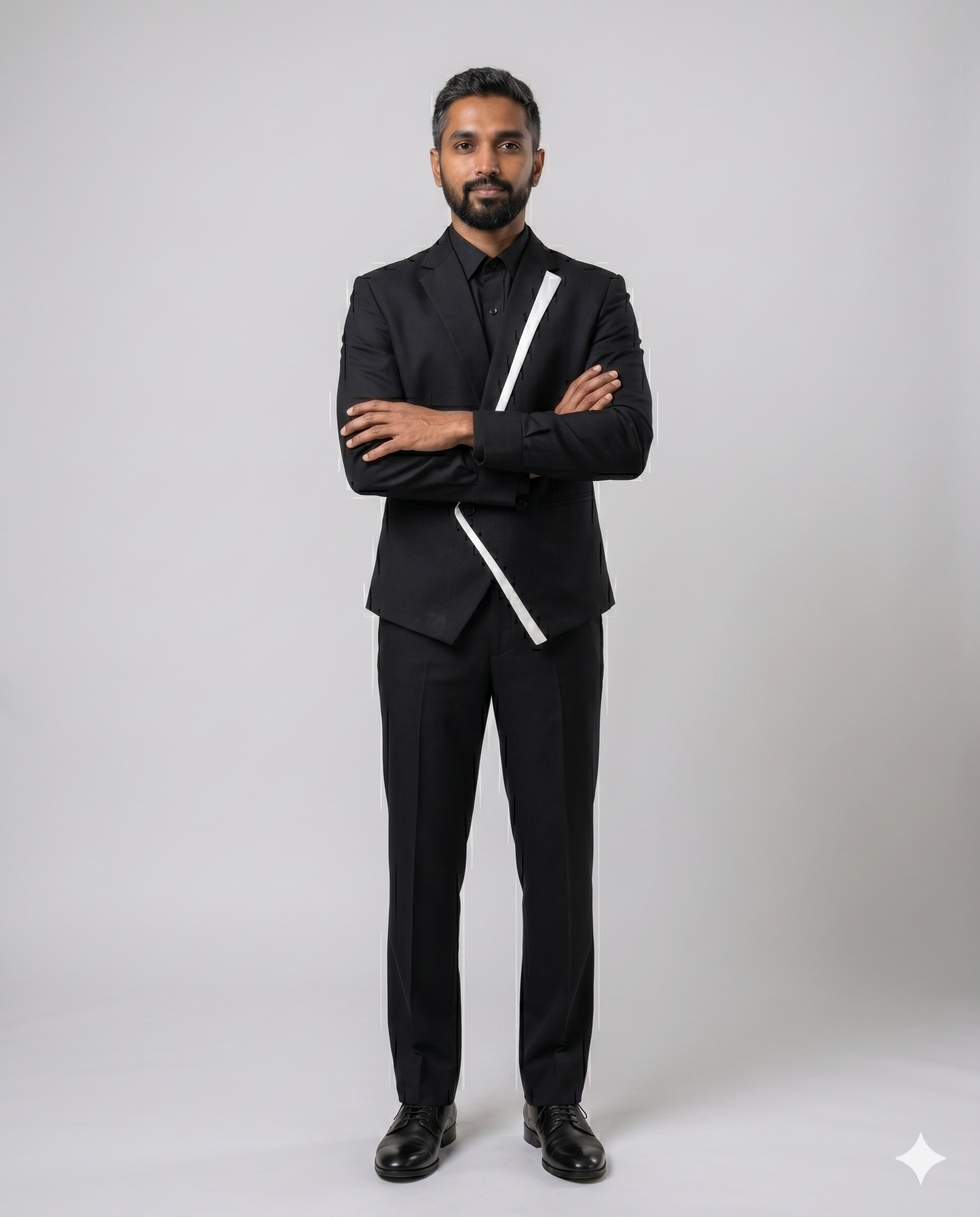 Black bandhgala with white diagonal sash