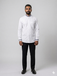 White mandarin-collar shirt with embroidered trim